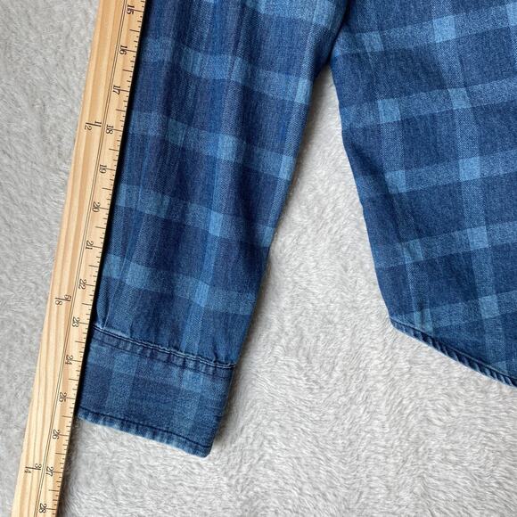 Jane + Delancey Windowpane Plaid Shirt Men M Vintage Washed Blue Button Down NWT - Picture 11 of 11